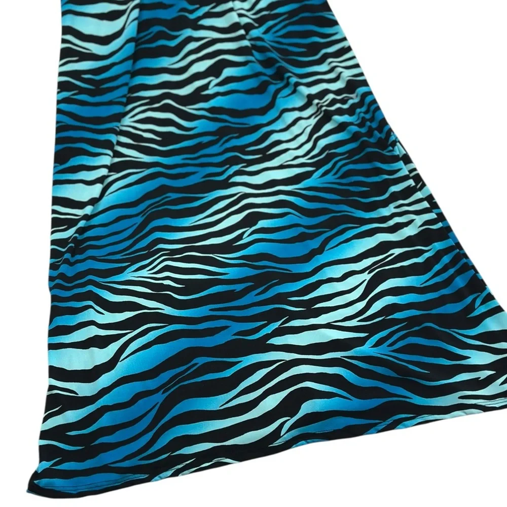 Fresh of LA Blue Zebra Pattern Halter Maxi Dress Beaded Straps - Picture 5 of 9